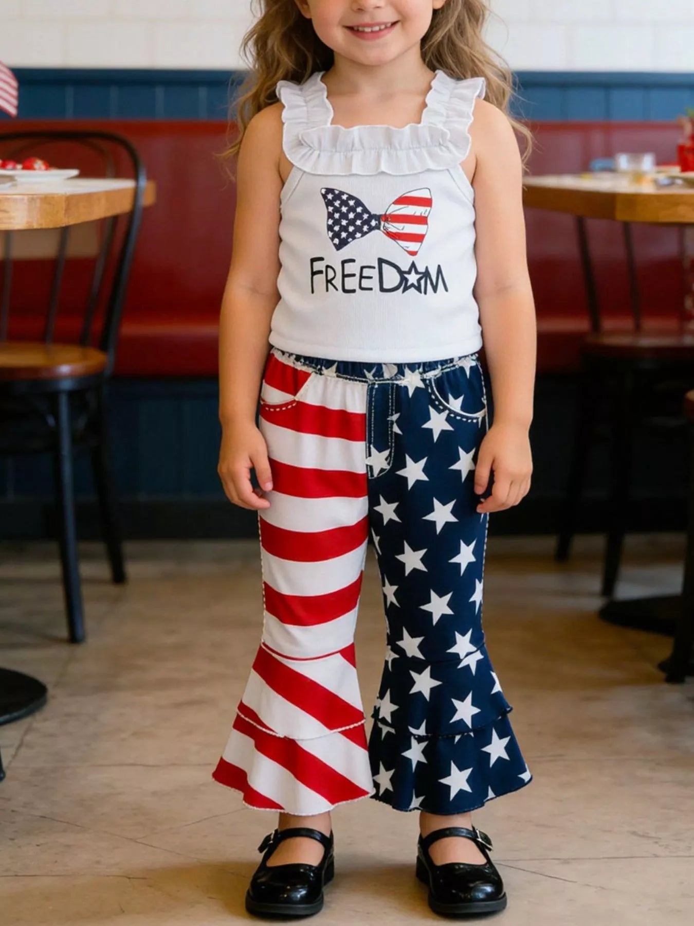 Children's Patriotic Freedom Ruffle Tank and Pants Set designed for comfort and style at Lookzlike