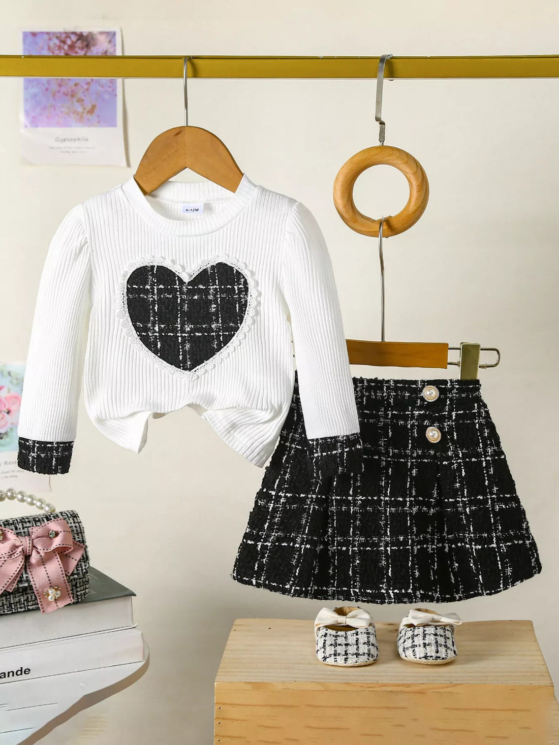 Children's Plaid Heart Top and Skirt Set designed for comfort and style at Lookzlike