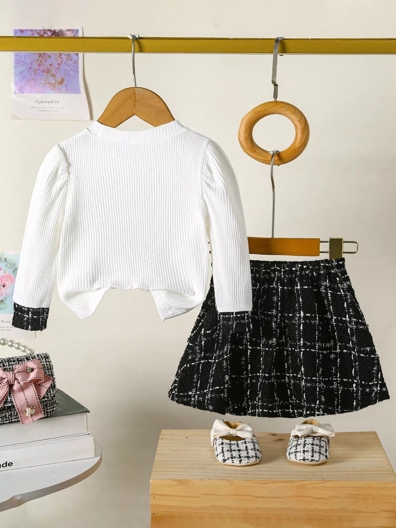 Children's Plaid Heart Top and Skirt Set designed for comfort and style at Lookzlike