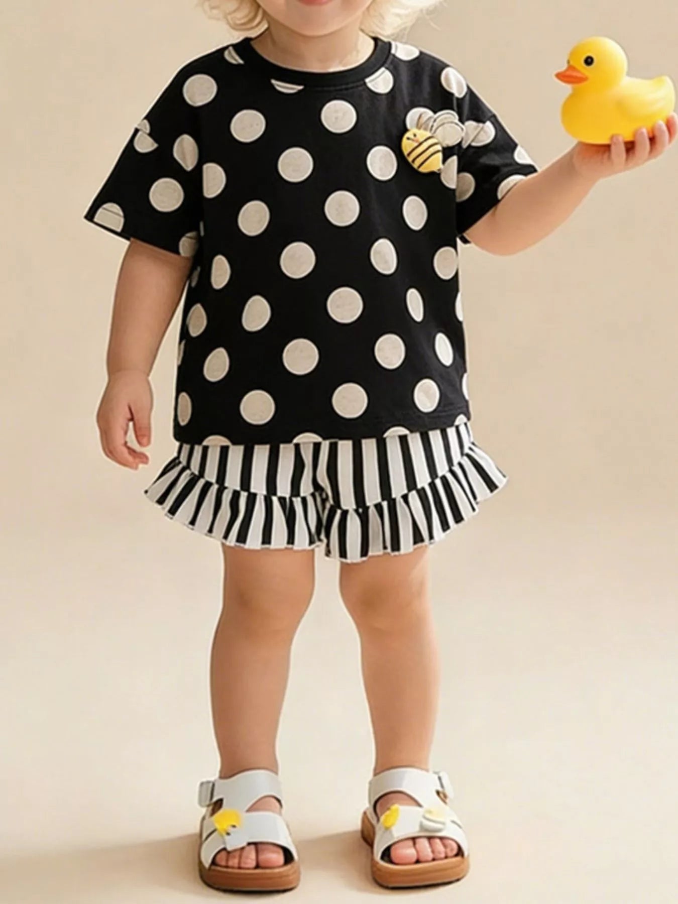 Children's Polka Dot Top and Ruffle Trim Shorts Set designed for comfort and style at Lookzlike