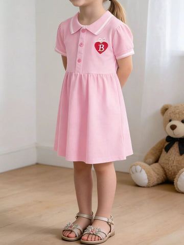 Children's Polo Collar Embroidered Heart Dress designed for comfort and style at Lookzlike
