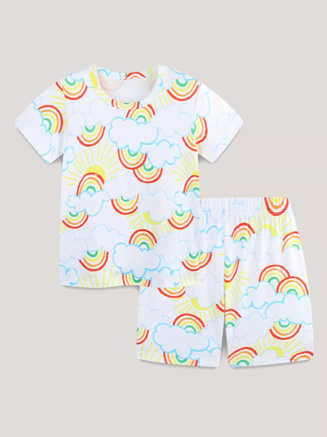 Children's Rainbow Cloud Print Tee and Shorts Set designed for comfort and style at Lookzlike