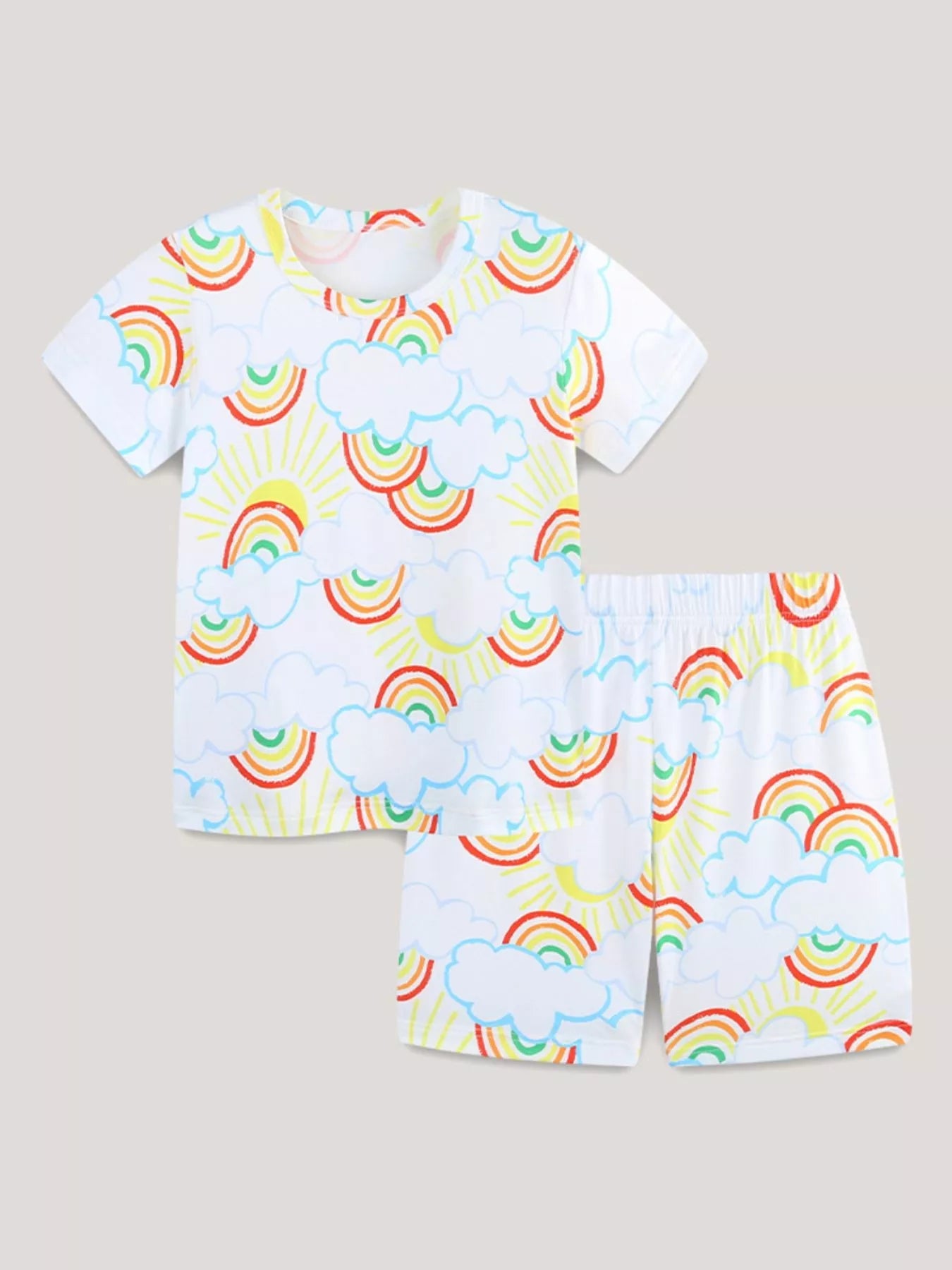 Children's Rainbow Cloud Print Tee and Shorts Set designed for comfort and style at Lookzlike