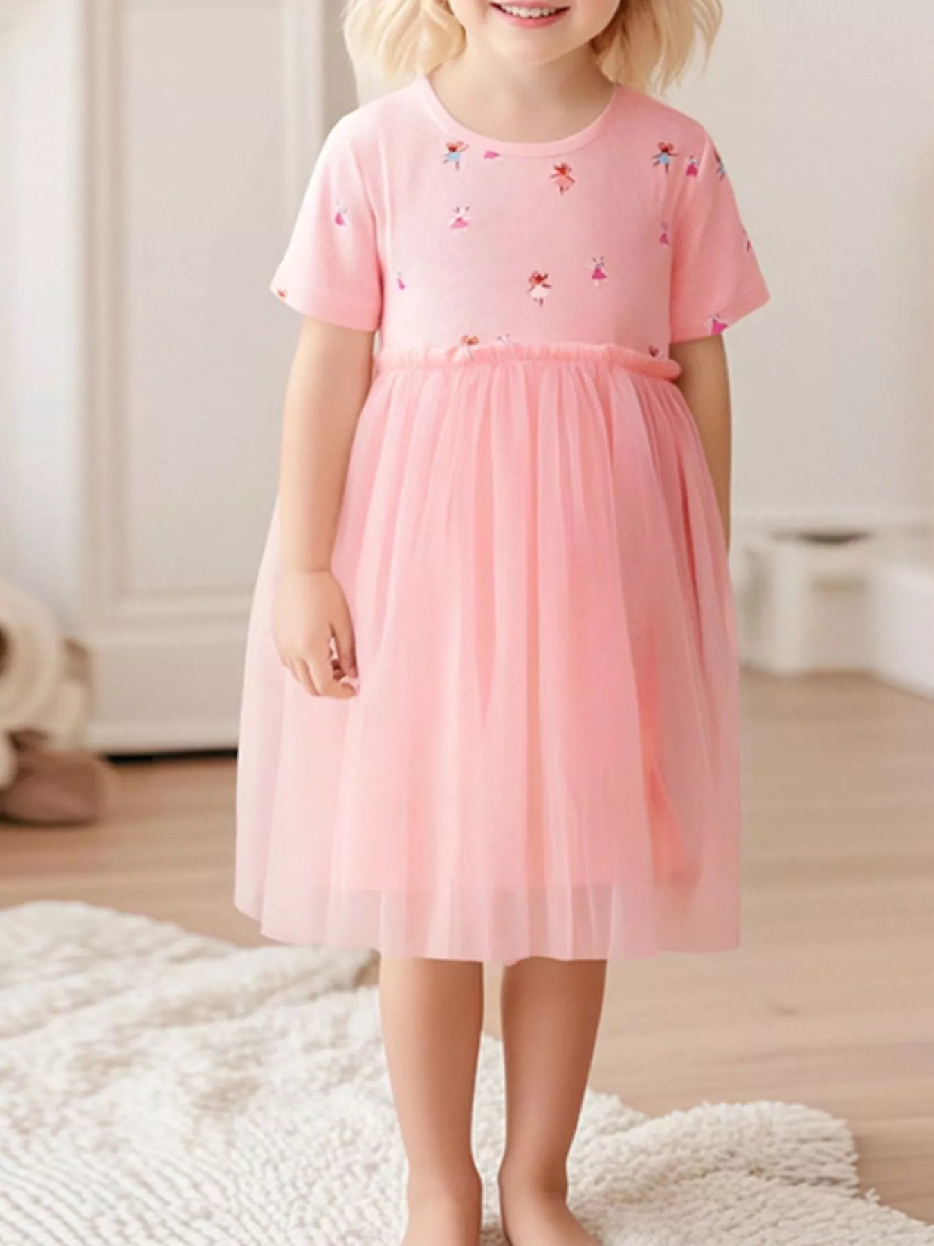 Children's Rainbow Print Tulle Dress designed for comfort and style at Lookzlike