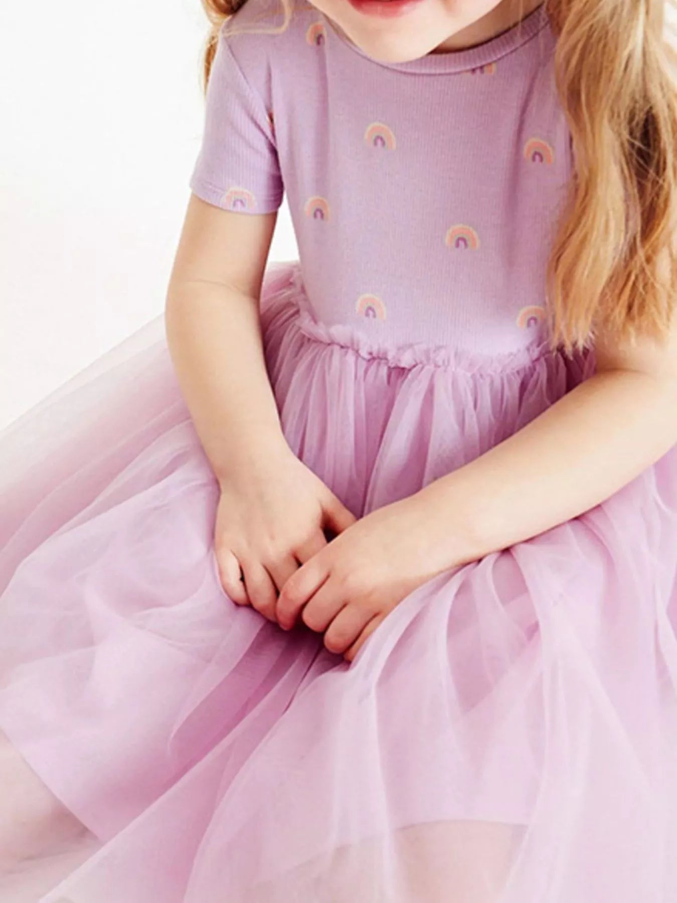 Children's Rainbow Print Tulle Dress designed for comfort and style at Lookzlike