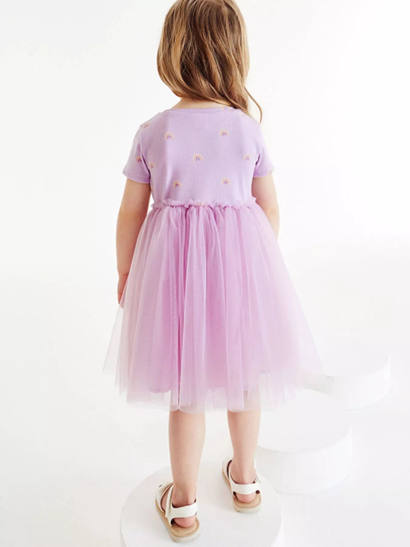 Children's Rainbow Print Tulle Dress designed for comfort and style at Lookzlike