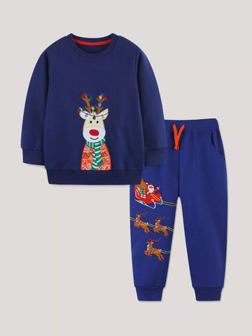Children's Reindeer Embroidered Christmas Outfit Set designed for comfort and style at Lookzlike