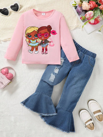 Children's Round Neck Graphic Top and Pants Set designed for comfort and style at Lookzlike