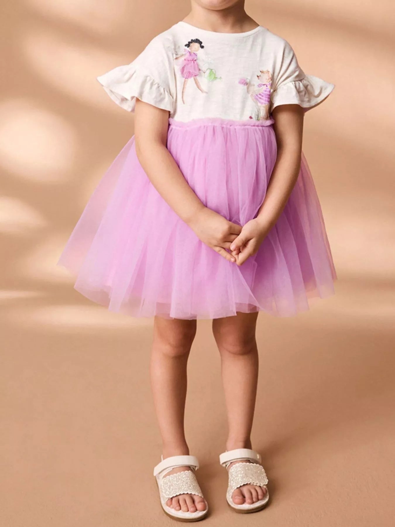 Children's Round Neck Ruffled Tulle Dress designed for comfort and style at Lookzlike