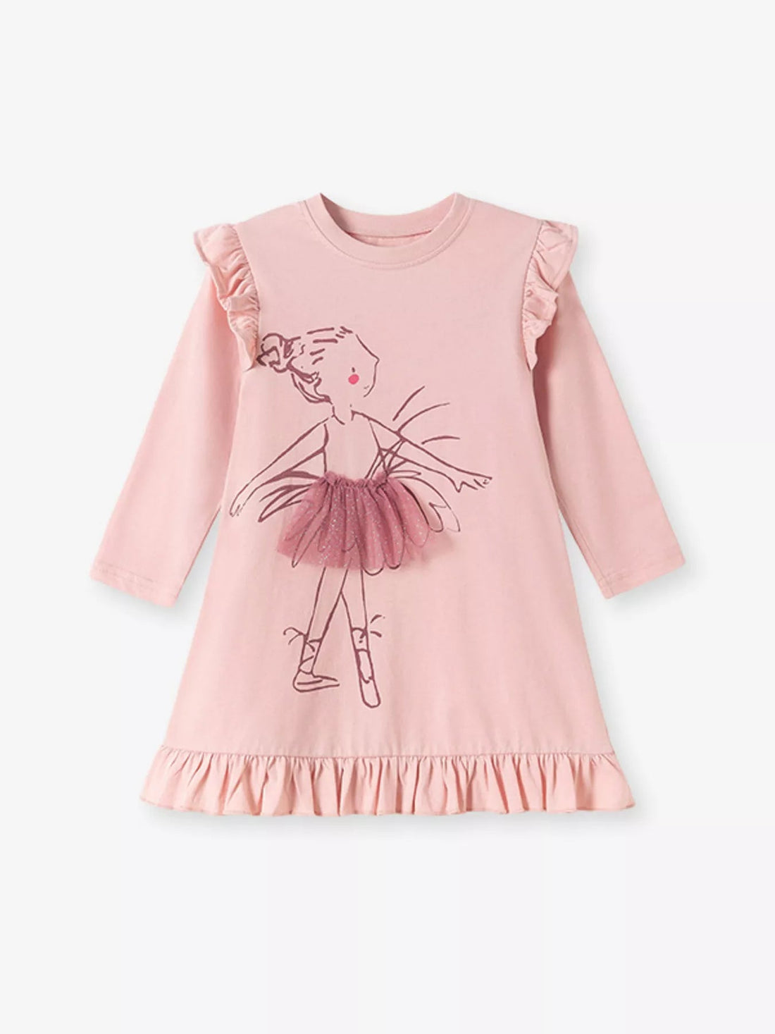 Children's Ruffle Trim Long Sleeve Dress designed for comfort and style at Lookzlike