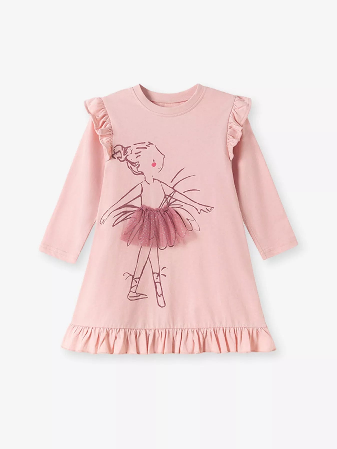 Children's Ruffle Trim Long Sleeve Dress designed for comfort and style at Lookzlike