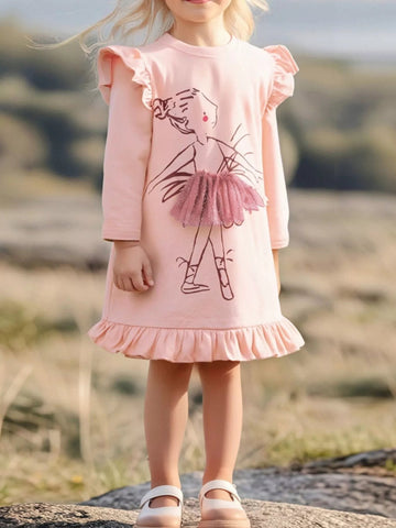 Children's Ruffle Trim Long Sleeve Dress designed for comfort and style at Lookzlike