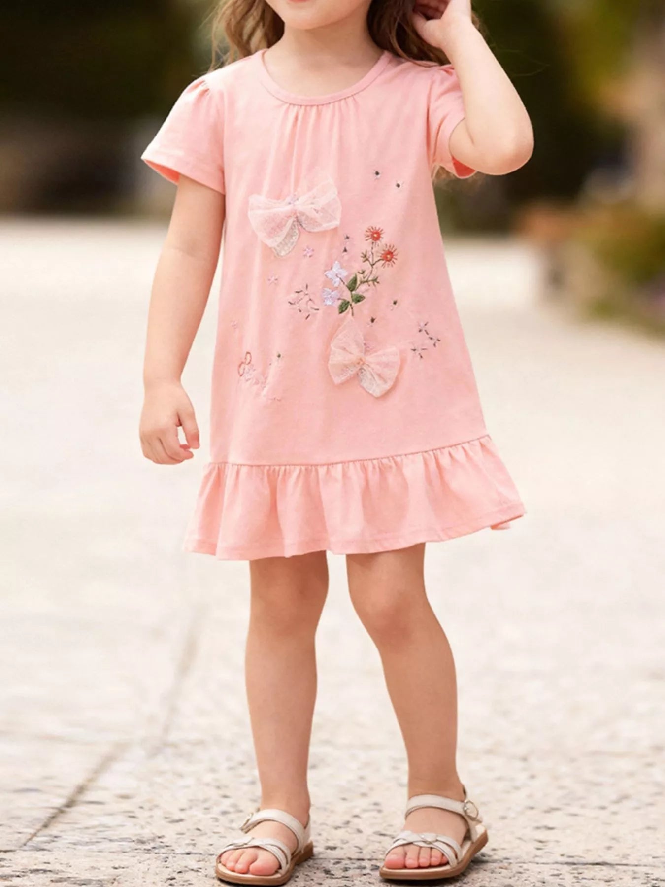 Children's Ruffled Hem Short Sleeve Dress designed for comfort and style at Lookzlike