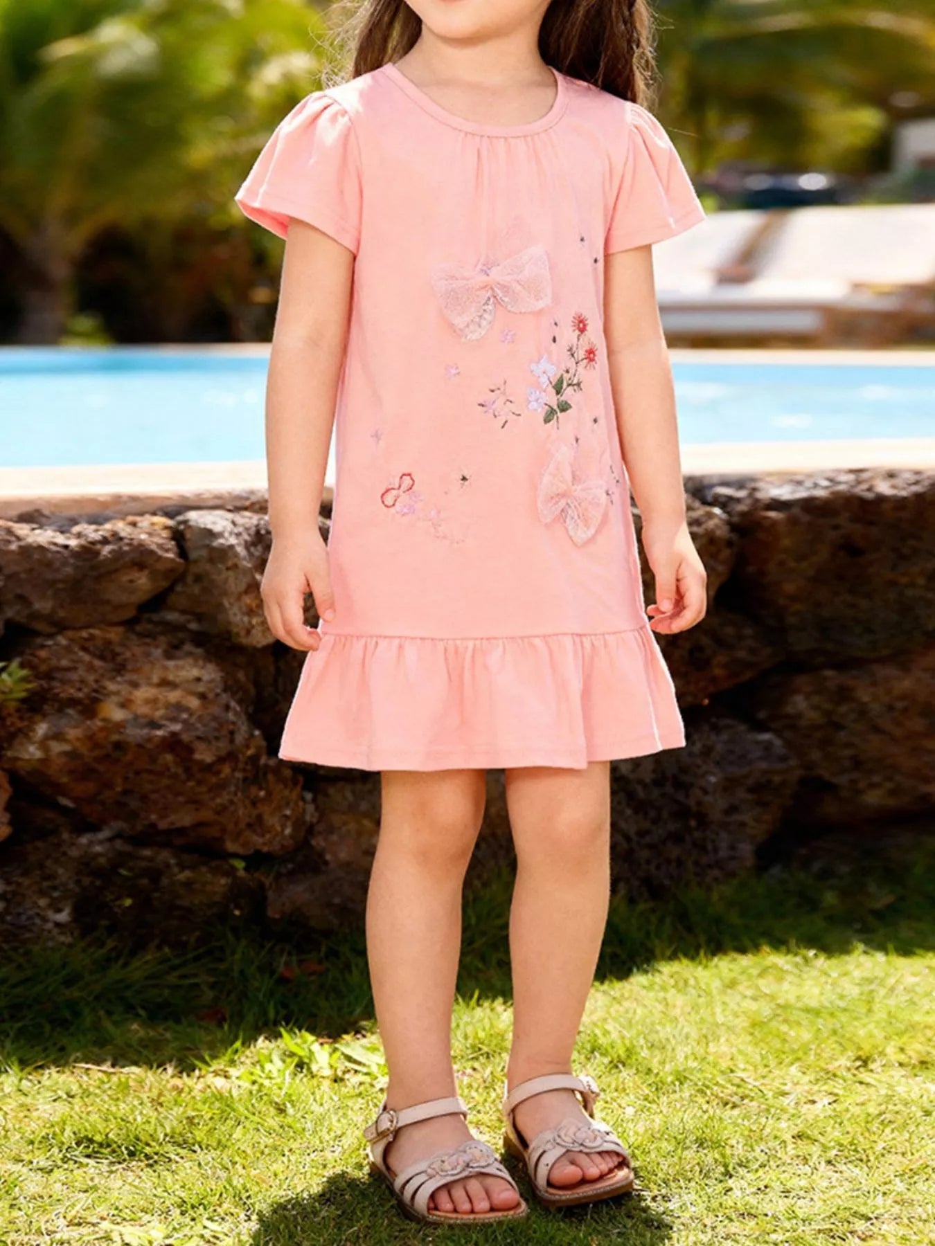 Children's Ruffled Hem Short Sleeve Dress designed for comfort and style at Lookzlike