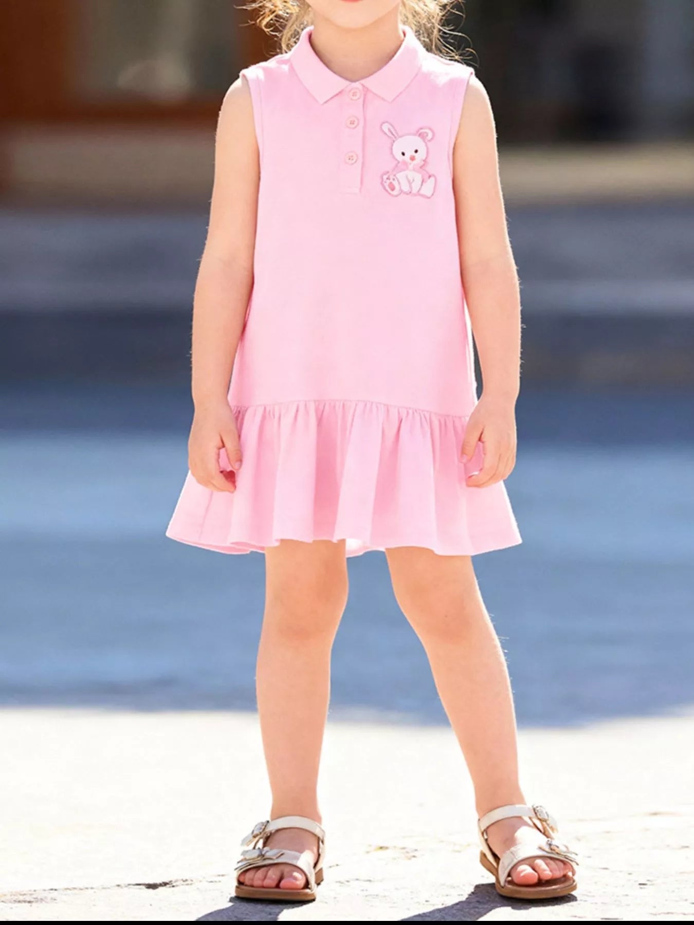 Children's Ruffled Hem Sleeveless Polo Dress designed for comfort and style at Lookzlike