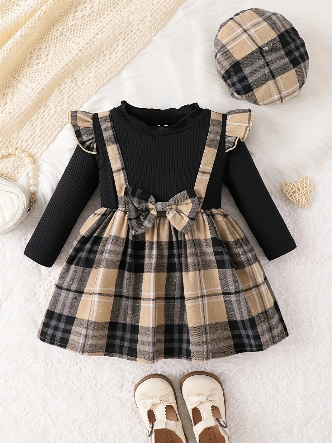 Children's Ruffled Plaid Dress & Hat Set designed for comfort and style at Lookzlike