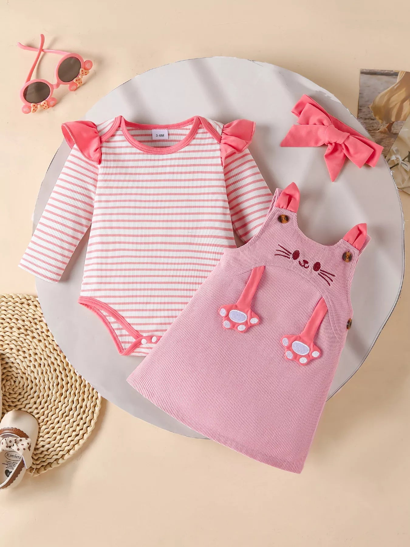 Children's Ruffled Trim Bodysuit and Dress Set with Headband designed for comfort and style at Lookzlike