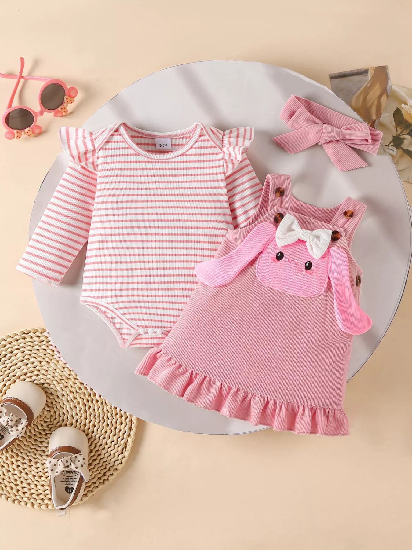 Children's Ruffled Trim Bodysuit and Dress Set with Headband designed for comfort and style at Lookzlike