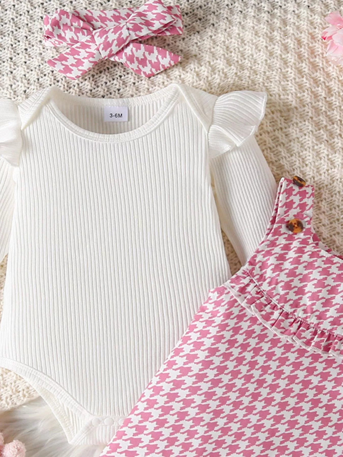 Children's Ruffled Trim Bodysuit and Dress Set with Headband designed for comfort and style at Lookzlike