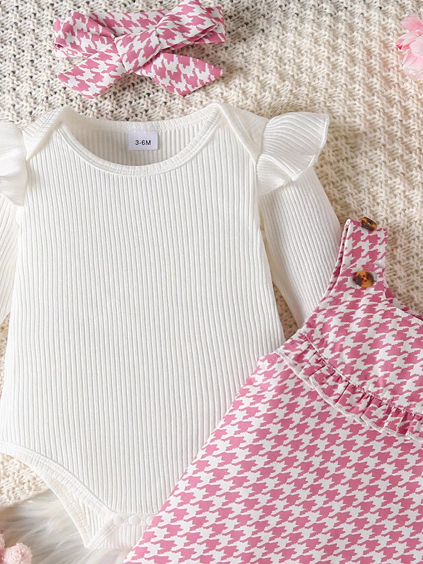 Children's Ruffled Trim Bodysuit and Dress Set with Headband designed for comfort and style at Lookzlike