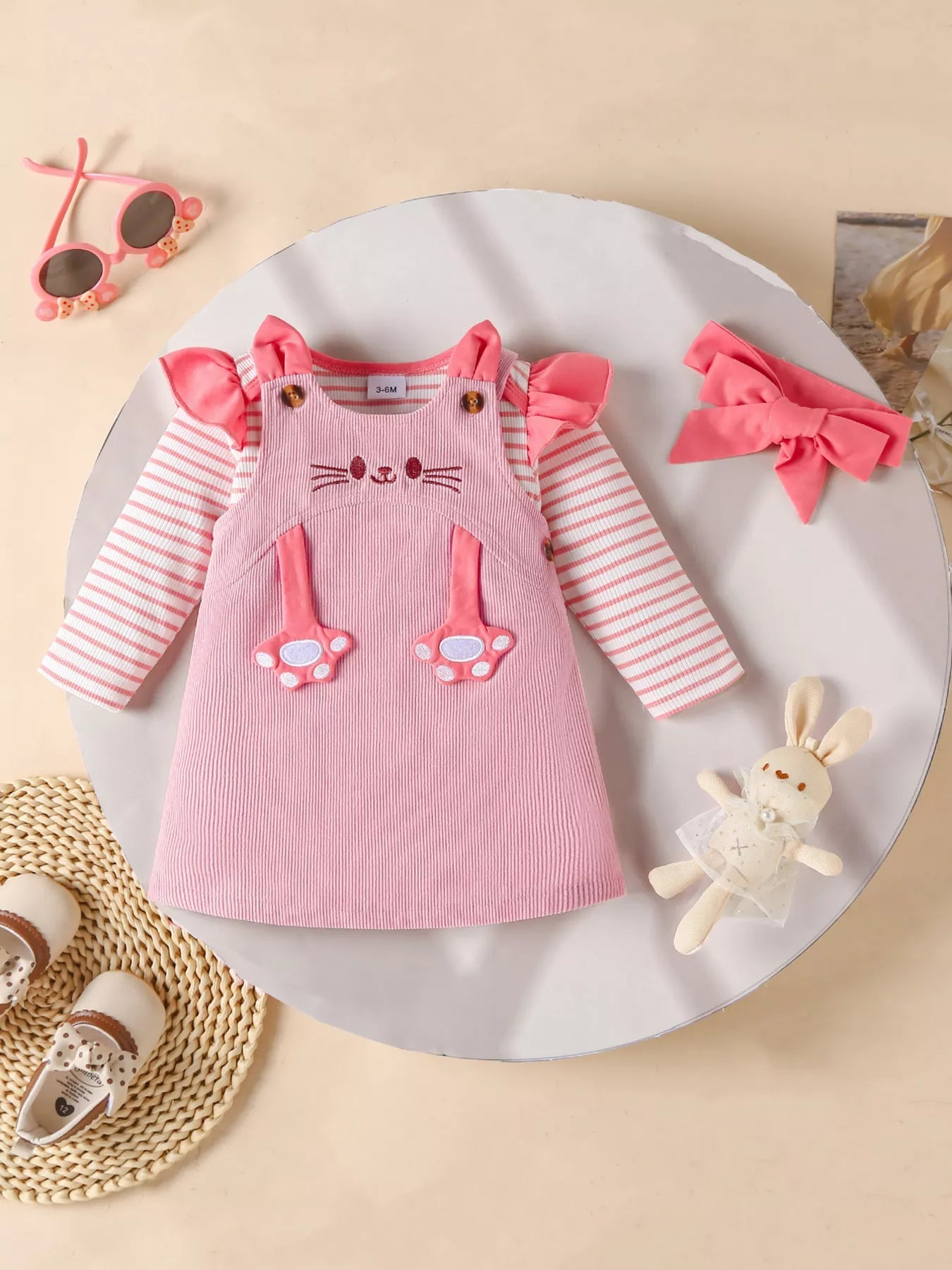 Children's Ruffled Trim Bodysuit and Dress Set with Headband designed for comfort and style at Lookzlike