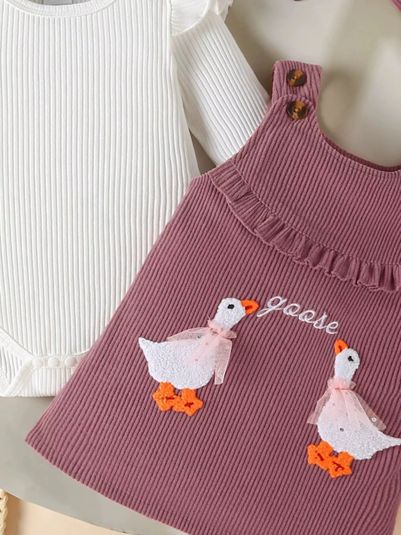 Children's Ruffled Trim Bodysuit and Dress Set with Headband designed for comfort and style at Lookzlike