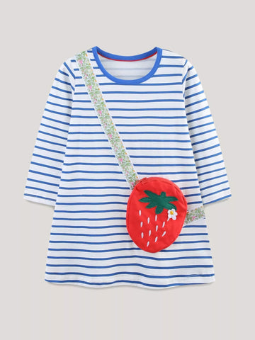 Children's Strawberry Striped Long Sleeve Dress designed for comfort and style at Lookzlike