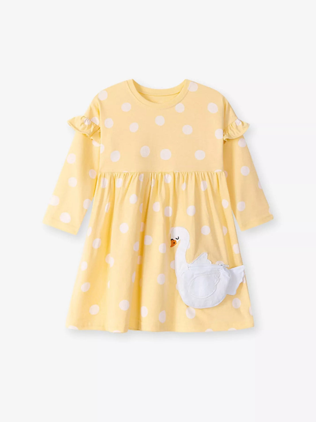 Children's Swan Applique Polka Dot Ruffle Sleeve Dress designed for comfort and style at Lookzlike