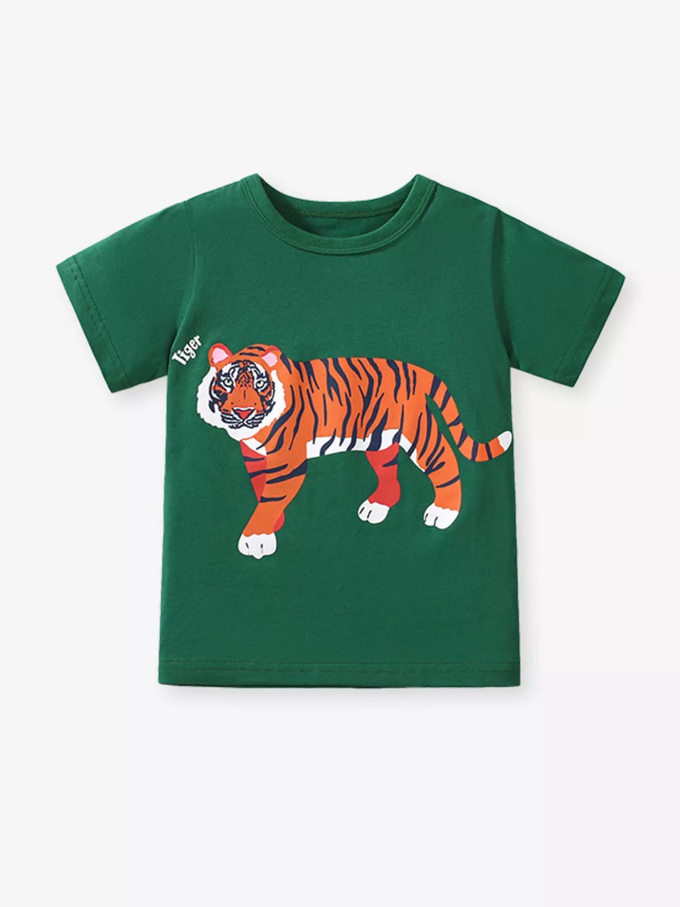 Children's Tiger Graphic Crew Neck T-Shirt designed for comfort and style at Lookzlike