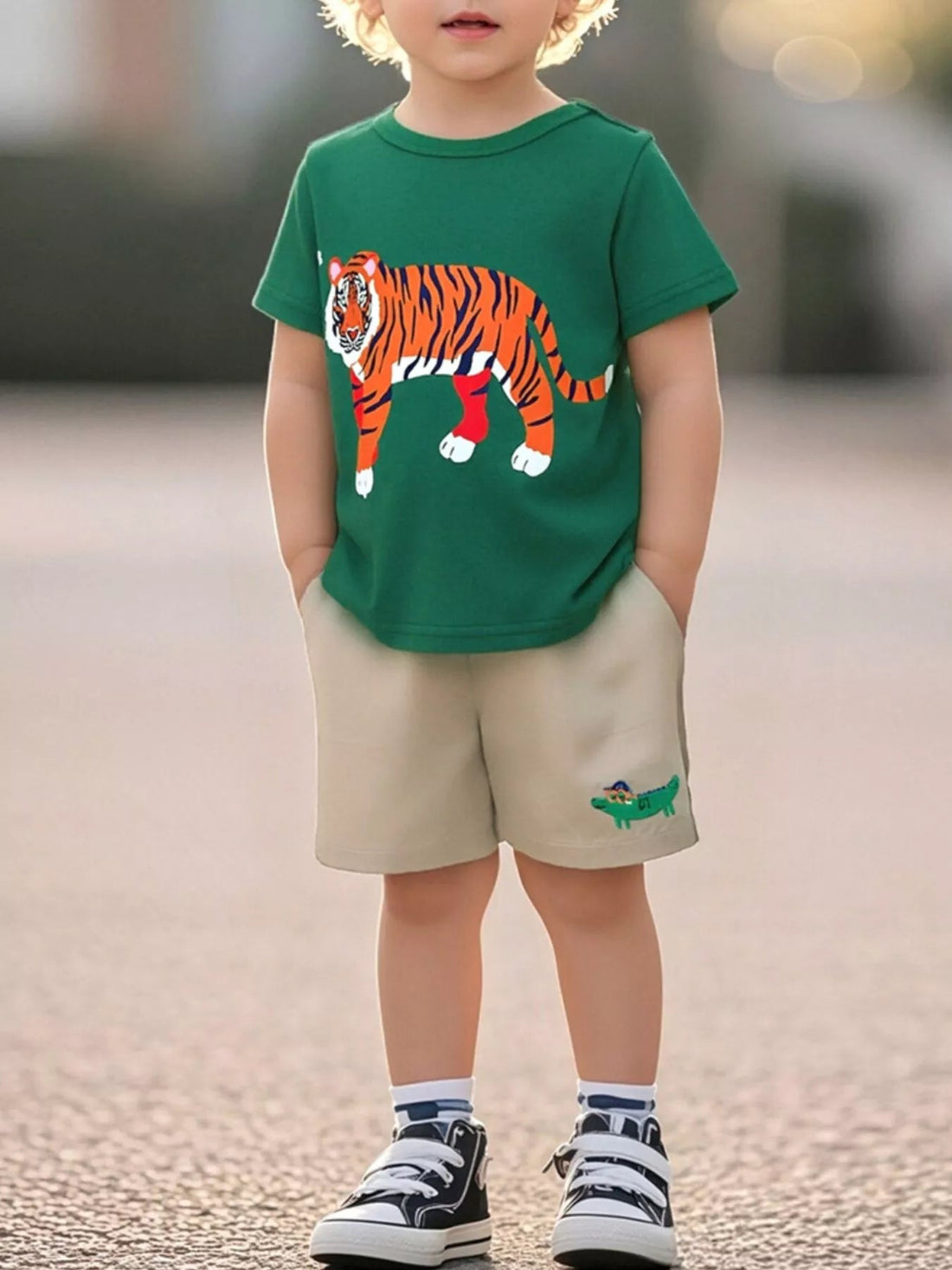 Children's Tiger Graphic Crew Neck T-Shirt designed for comfort and style at Lookzlike