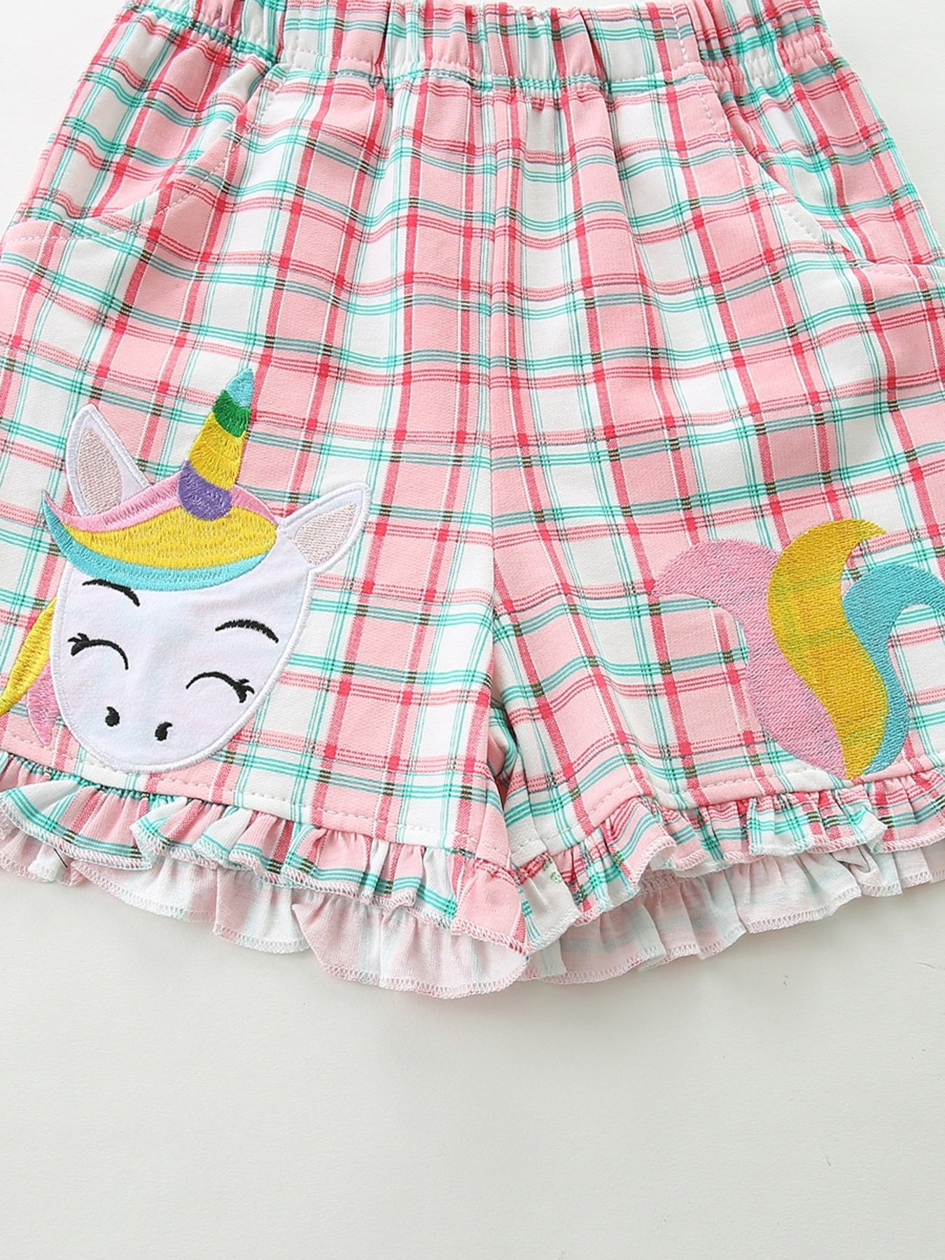 Children's Unicorn Dreams Sleeveless Top & Plaid Shorts Set designed for comfort and style at Lookzlike