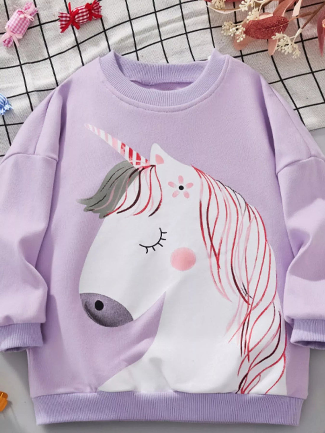 Children's Unicorn Graphic Round Neck Sweatshirt designed for comfort and style at Lookzlike