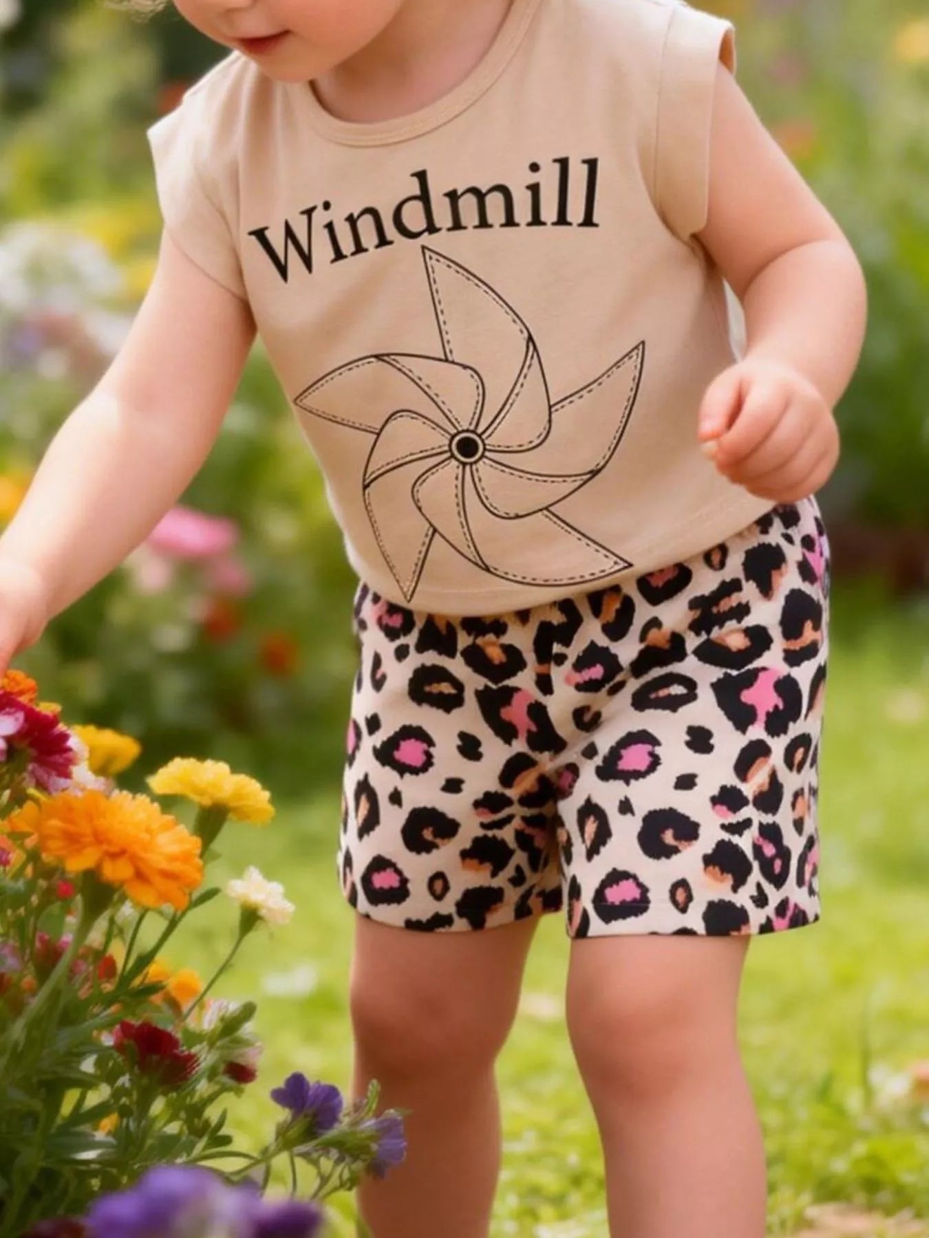 Children's Windmill Graphic Tee & Leopard Shorts Set designed for comfort and style at Lookzlike