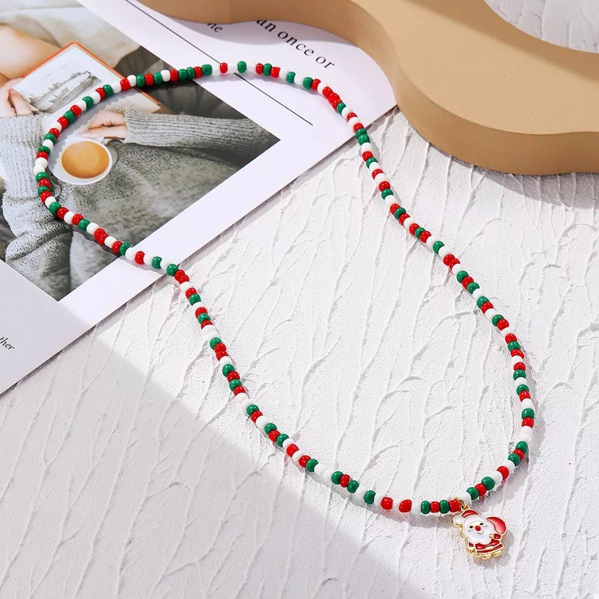 Christmas Beaded Necklace with Santa Charm designed for comfort and style at Lookzlike