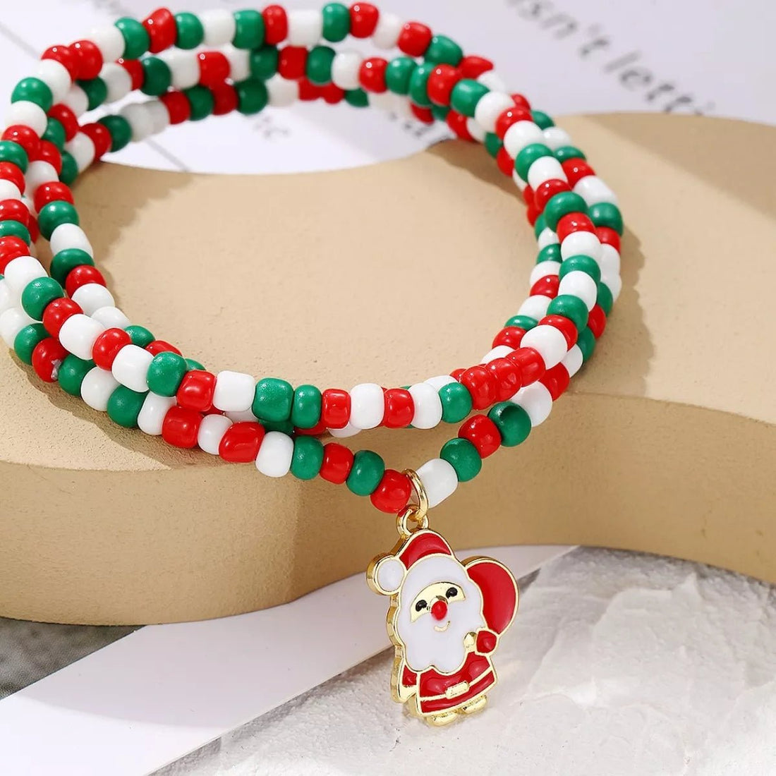 Christmas Beaded Necklace with Santa Charm designed for comfort and style at Lookzlike
