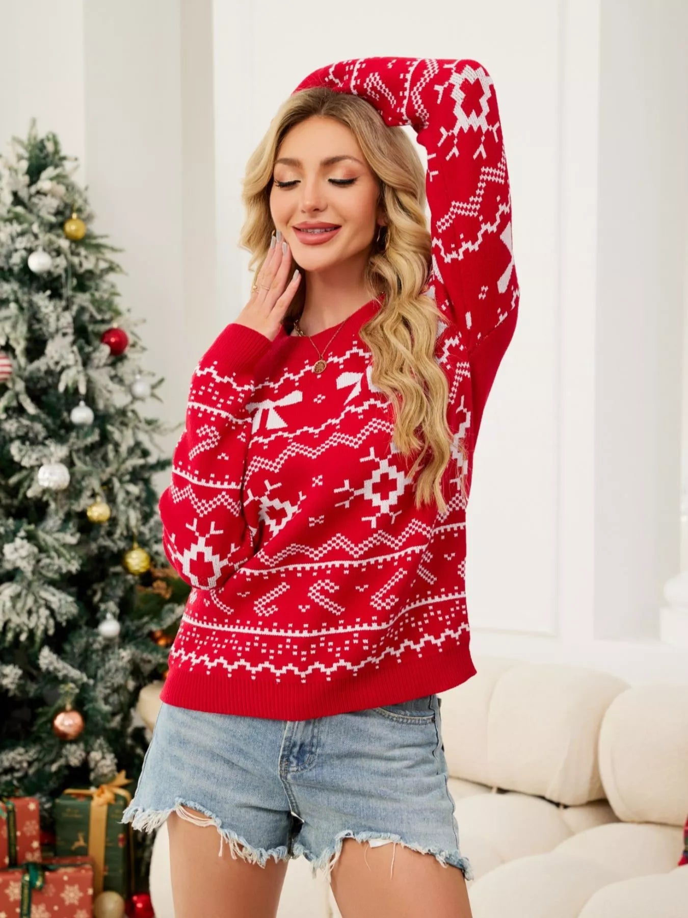 Christmas Bow Round Neck Sweater designed for comfort and style at Lookzlike