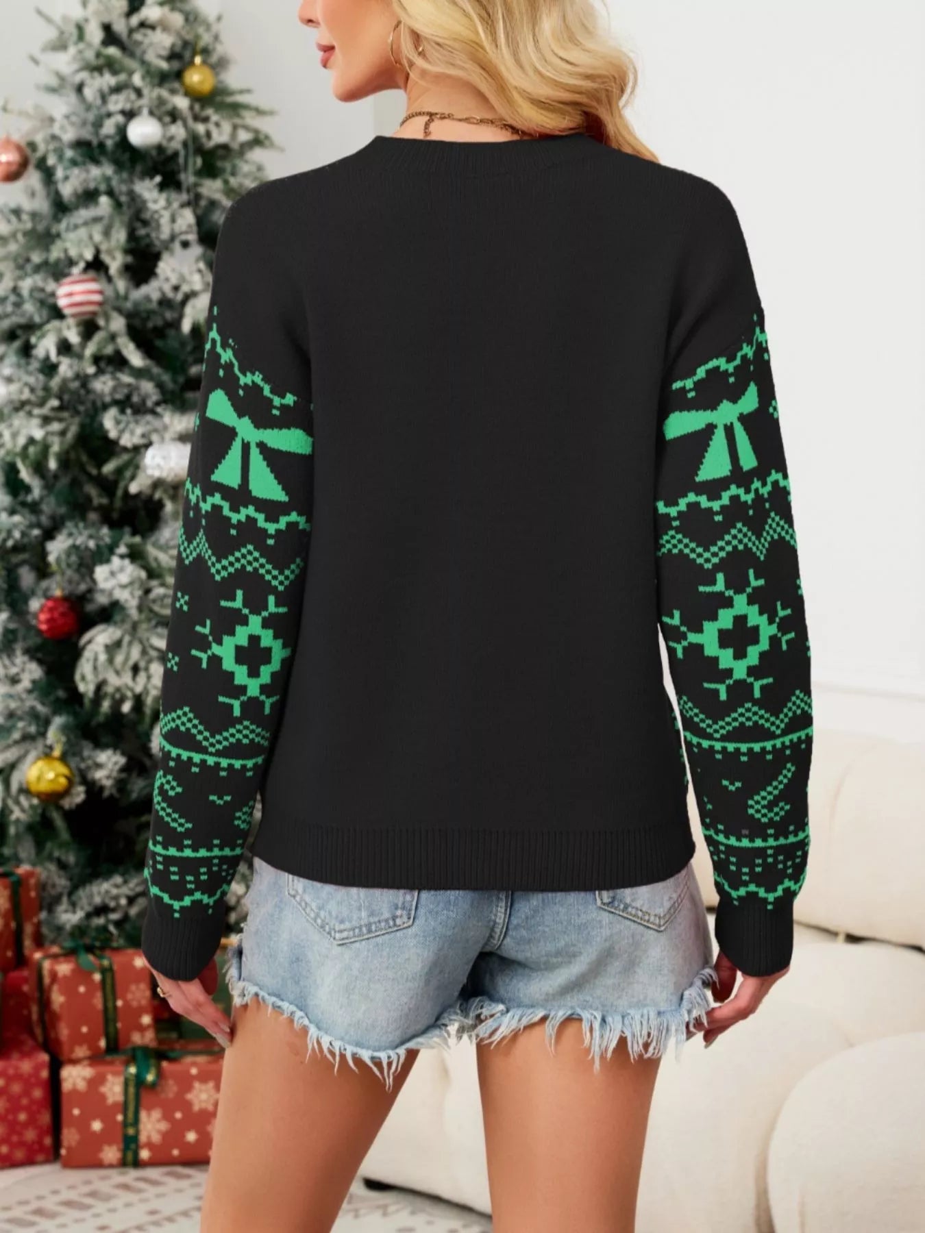 Christmas Bow Round Neck Sweater designed for comfort and style at Lookzlike