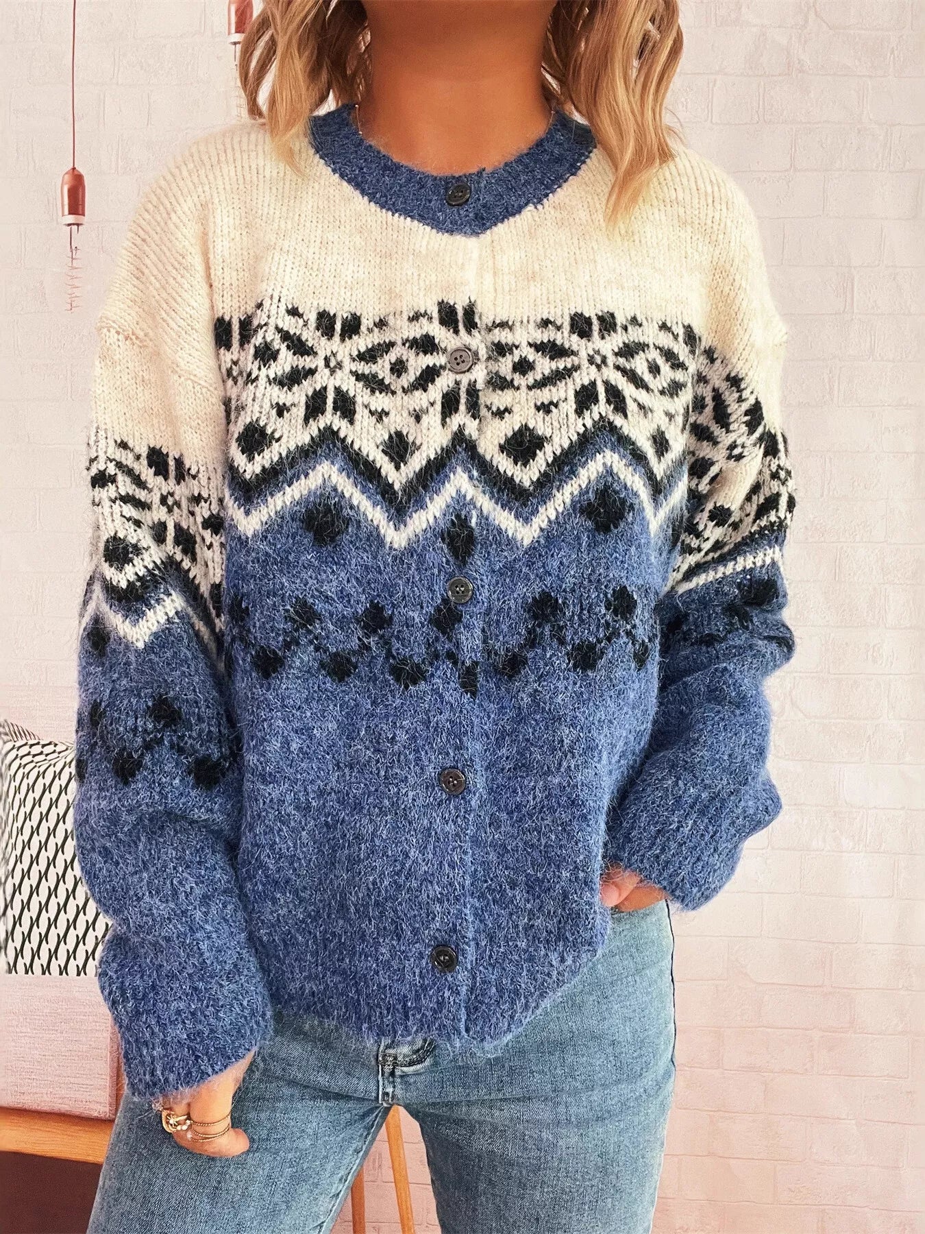 Christmas Button Up Drop Shoulder Cardigan designed for comfort and style at Lookzlike