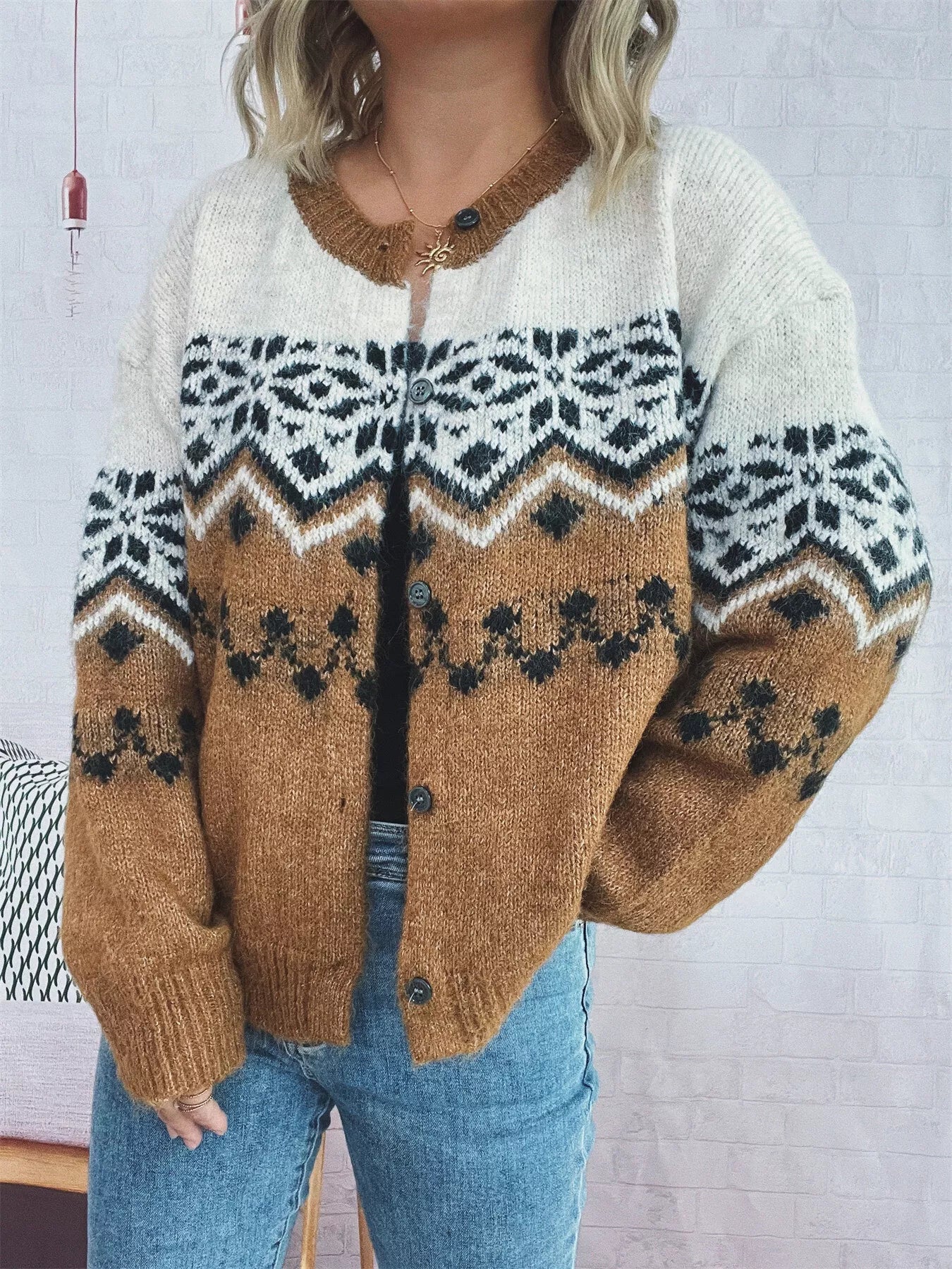 Christmas Button Up Drop Shoulder Cardigan designed for comfort and style at Lookzlike