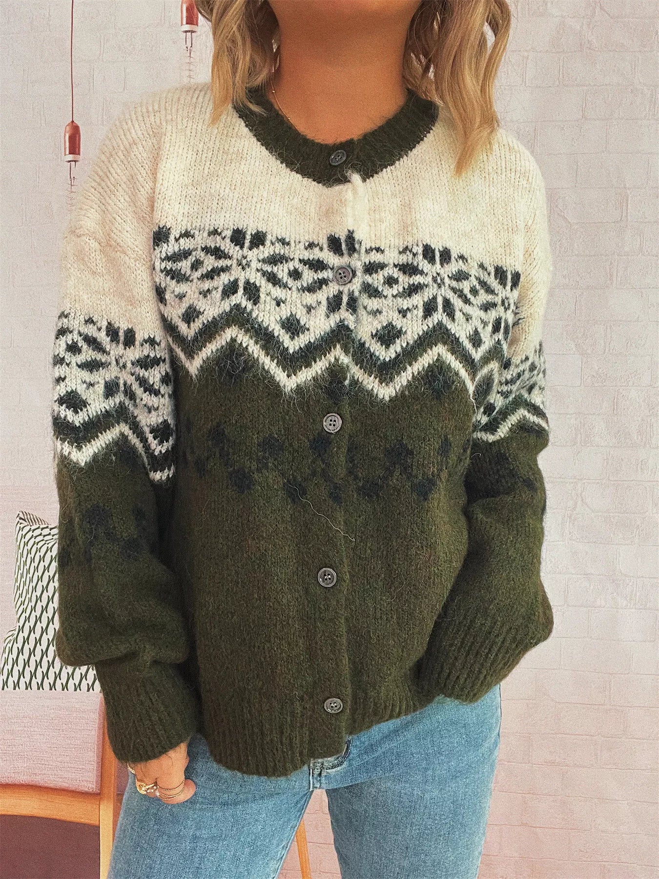 Christmas Button Up Drop Shoulder Cardigan designed for comfort and style at Lookzlike