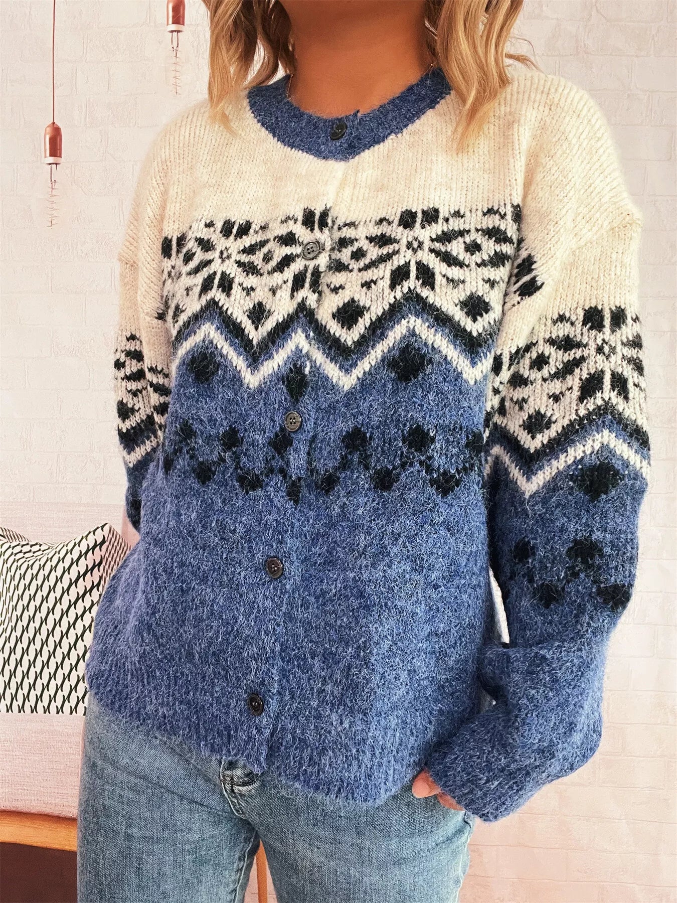Christmas Button Up Drop Shoulder Cardigan designed for comfort and style at Lookzlike