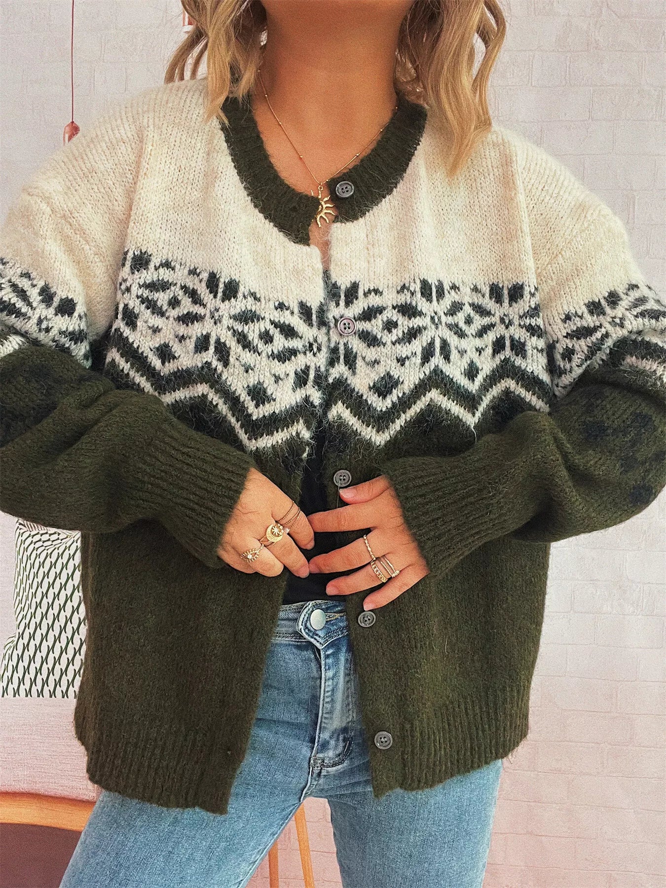 Christmas Button Up Drop Shoulder Cardigan designed for comfort and style at Lookzlike