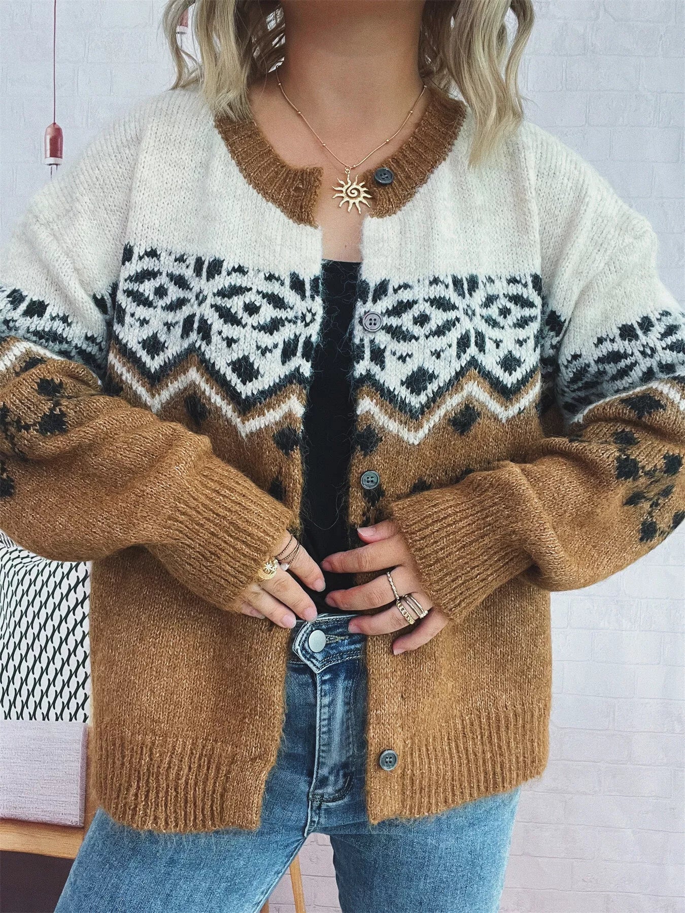 Christmas Button Up Drop Shoulder Cardigan designed for comfort and style at Lookzlike
