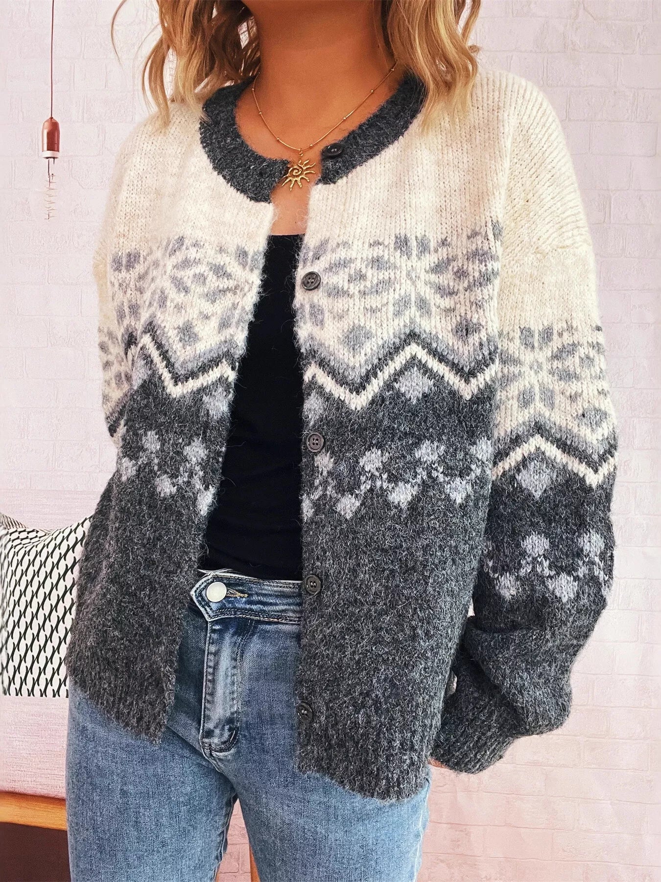 Christmas Button Up Drop Shoulder Cardigan designed for comfort and style at Lookzlike