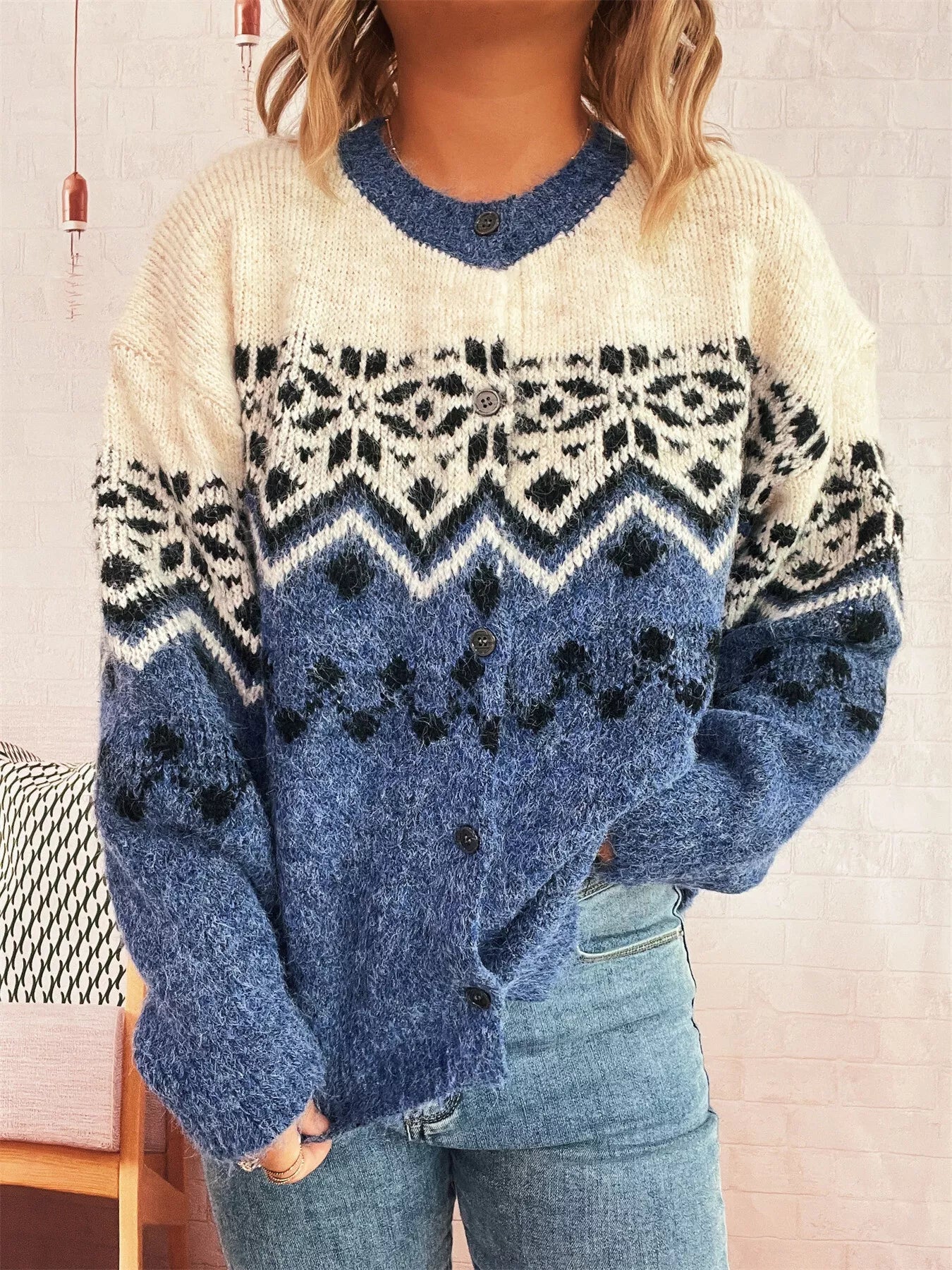 Christmas Button Up Drop Shoulder Cardigan designed for comfort and style at Lookzlike