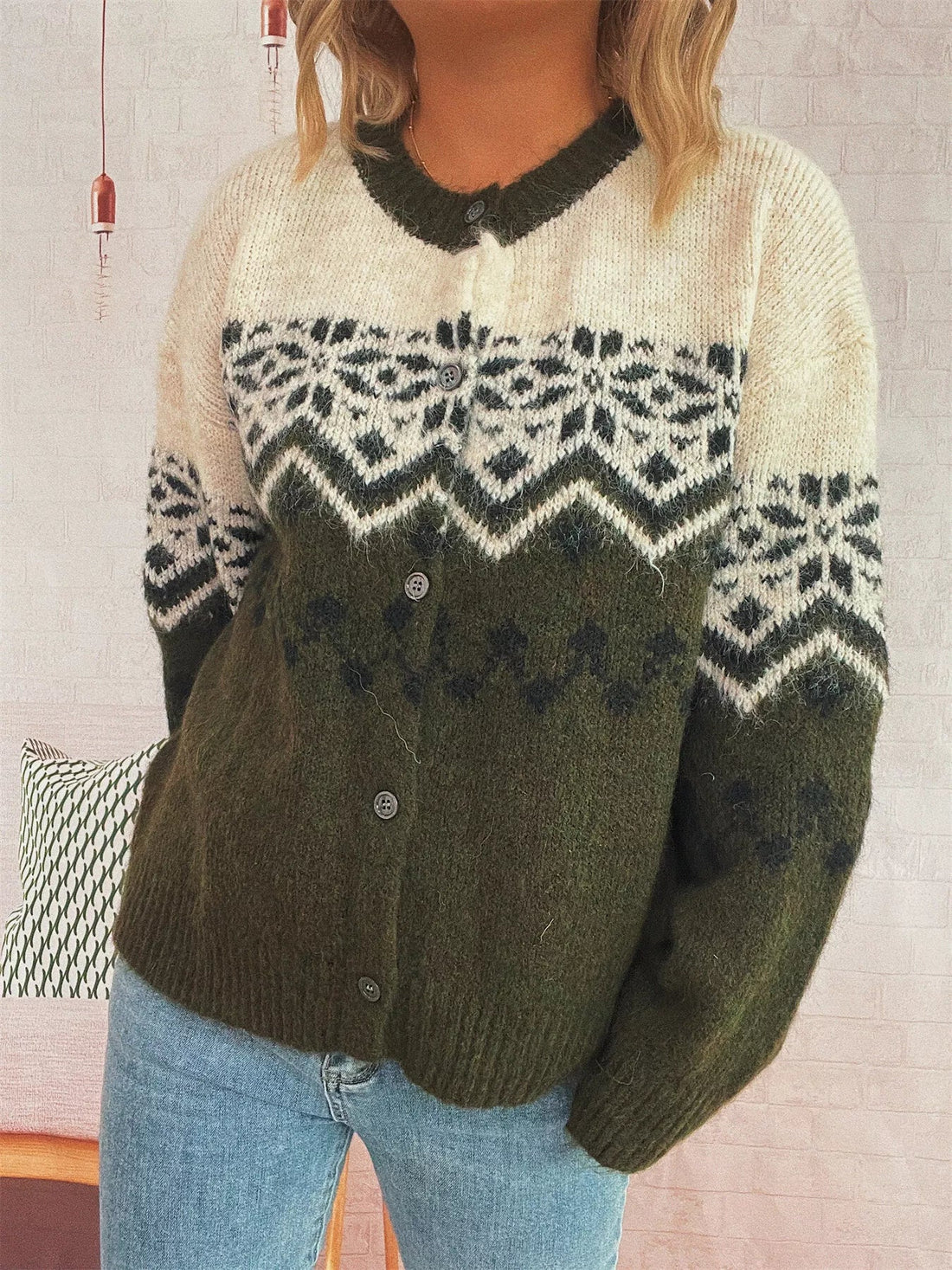 Christmas Button Up Drop Shoulder Cardigan designed for comfort and style at Lookzlike