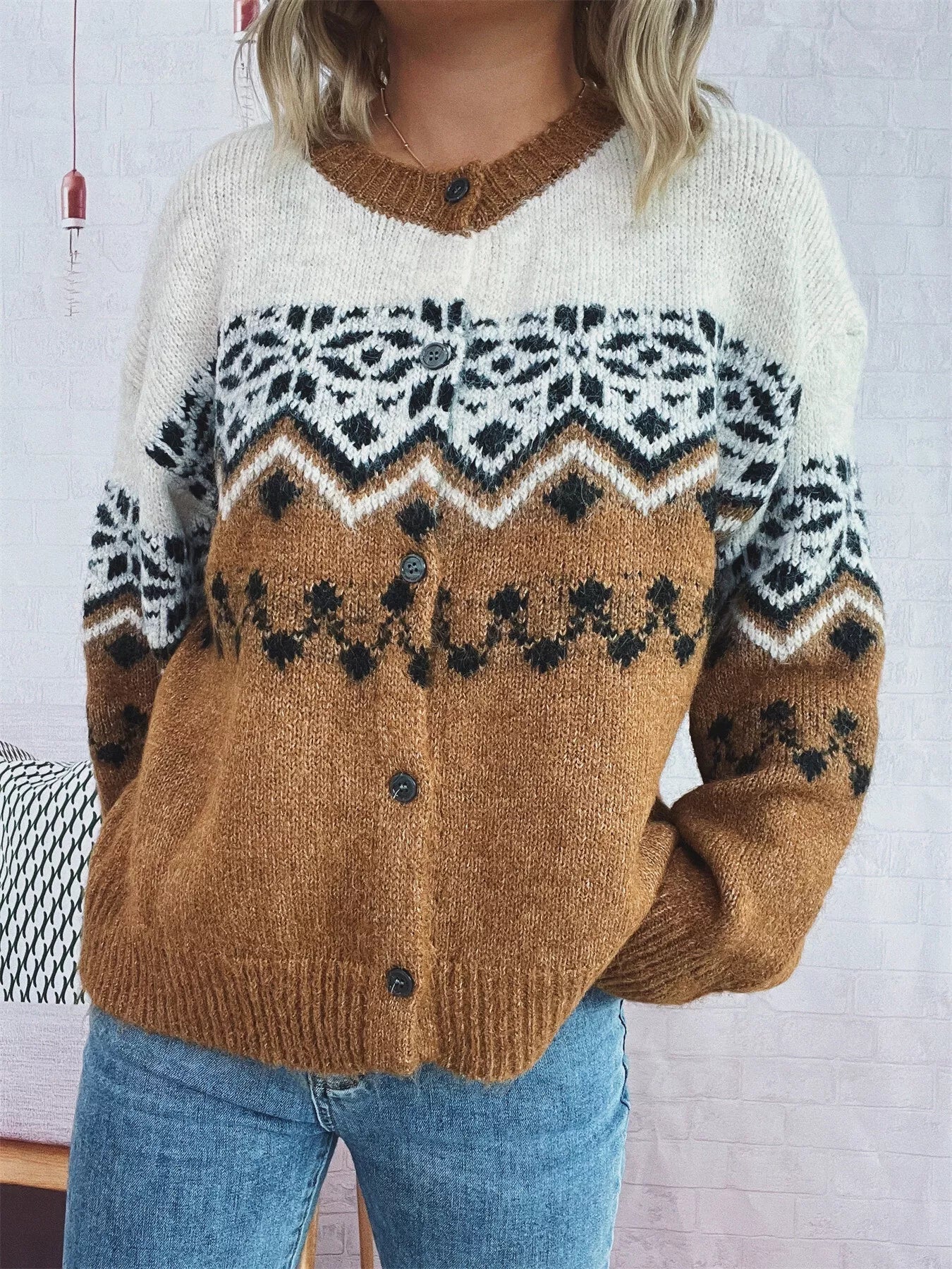Christmas Button Up Drop Shoulder Cardigan designed for comfort and style at Lookzlike