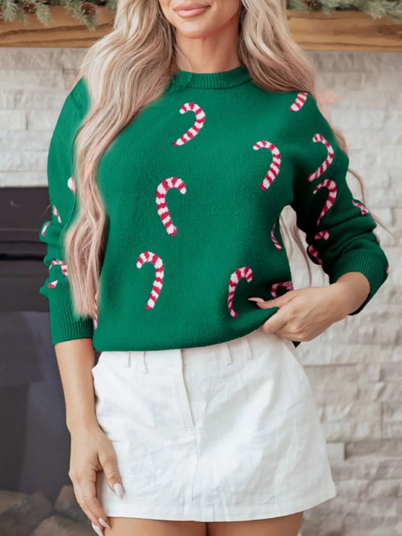 Christmas Candy Cane Holiday Drop Shoulder Sweater designed for comfort and style at Lookzlike