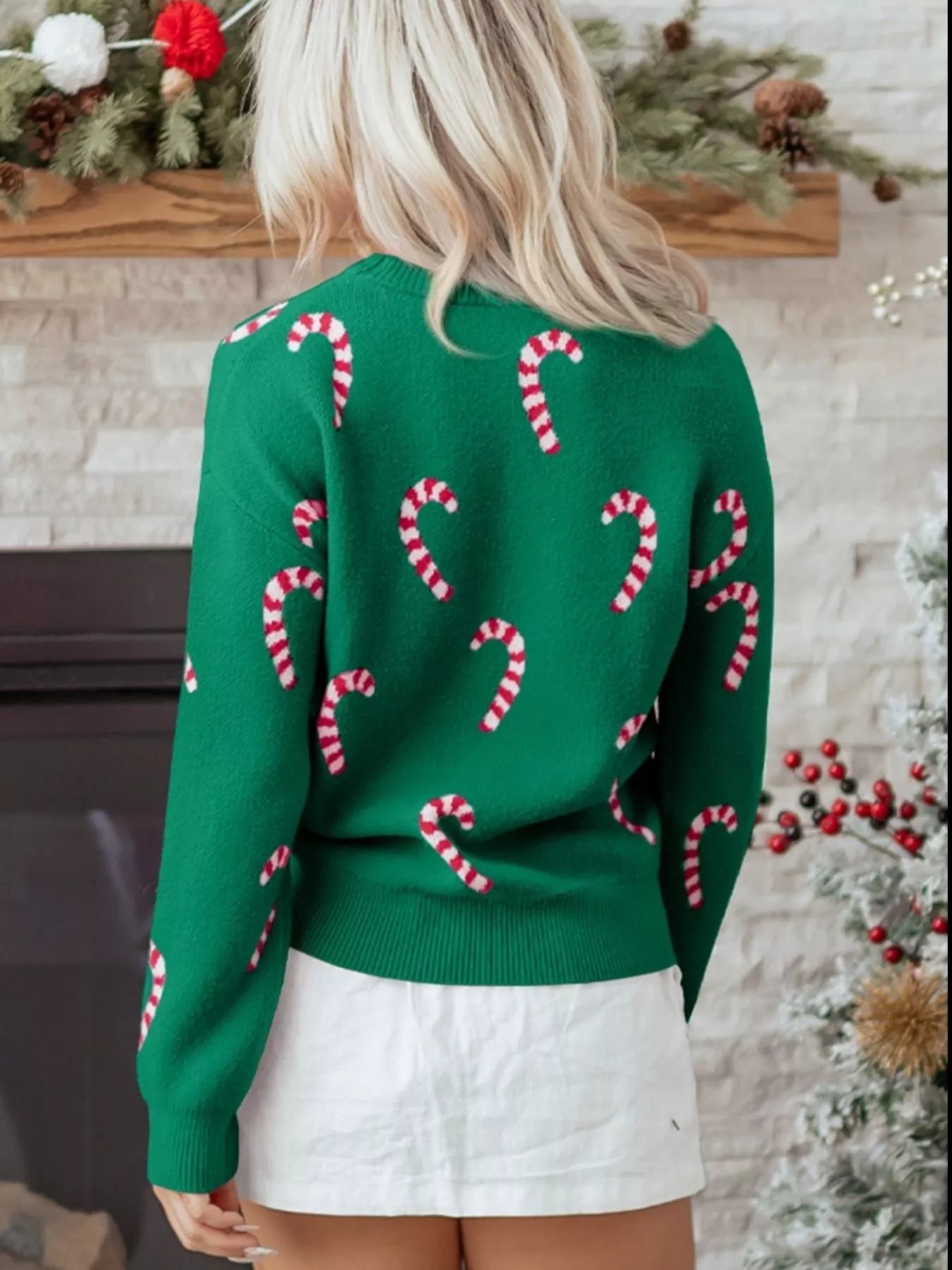 Christmas Candy Cane Holiday Drop Shoulder Sweater designed for comfort and style at Lookzlike