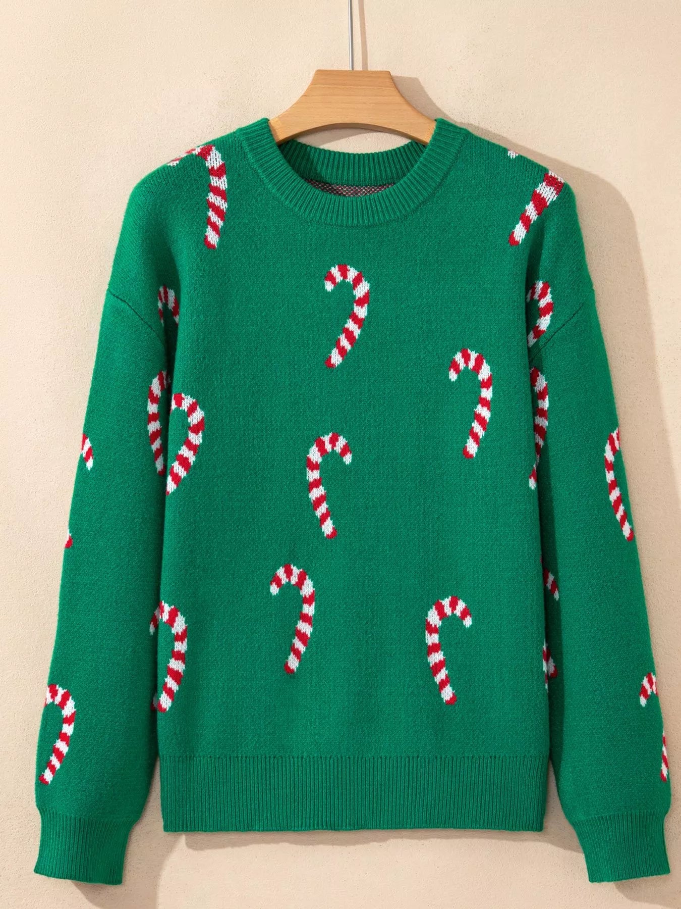Christmas Candy Cane Holiday Drop Shoulder Sweater designed for comfort and style at Lookzlike